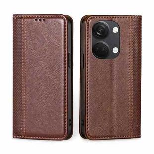 For OnePlus Ace 2V 5G Grid Texture Magnetic Flip Leather Phone Case(Brown)