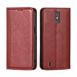 For ZTE Blade A32 Grid Texture Magnetic Flip Leather Phone Case(Red)