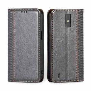 For ZTE Blade A32 Grid Texture Magnetic Flip Leather Phone Case(Grey)