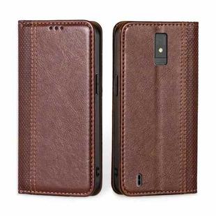 For ZTE Blade A32 Grid Texture Magnetic Flip Leather Phone Case(Brown)
