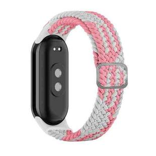 For Xiaomi Mi Band 8 Adjustable Nylon Braided Elasticity Watch Band(Pink White)