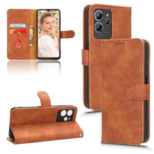 For Oukitel  C32 Skin Feel Magnetic Flip Leather Phone Case(Brown)