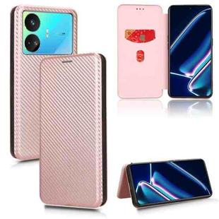 For Realme GT Neo5 SE Carbon Fiber Texture Flip Leather Phone Case(Pink)