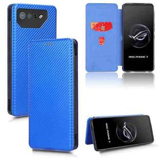 For ASUS ROG Phone 7 Carbon Fiber Texture Flip Leather Phone Case(Blue)