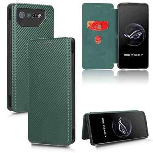 For ASUS ROG Phone 7 Carbon Fiber Texture Flip Leather Phone Case(Green)