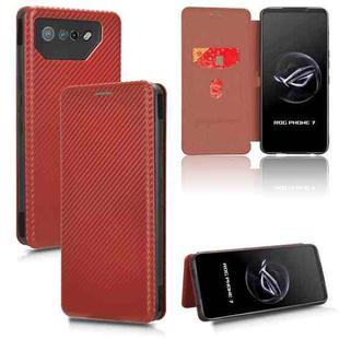 For ASUS ROG Phone 7 Carbon Fiber Texture Flip Leather Phone Case(Brown)