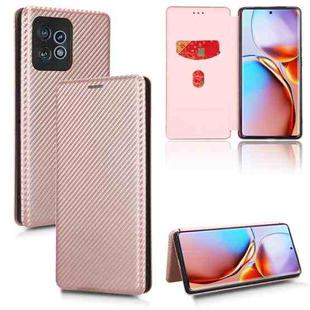 For Motorola Edge 40 Pro Carbon Fiber Texture Flip Leather Phone Case(Pink)