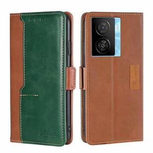 For vivo iQOO Z7x Contrast Color Side Buckle Leather Phone Case(Light Brown + Green)