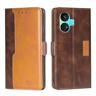 For Realme GT Neo5 SE Contrast Color Side Buckle Leather Phone Case(Dark Brown + Gold)