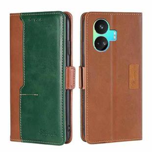 For Realme GT Neo5 SE Contrast Color Side Buckle Leather Phone Case(Light Brown + Green)