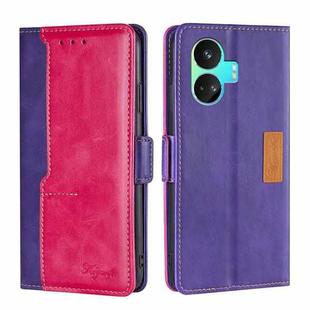 For Realme GT Neo5 SE Contrast Color Side Buckle Leather Phone Case(Purple + Rose Red)