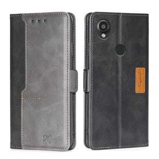 For Kyocera Digno SX3-KYG02 Contrast Color Side Buckle Leather Phone Case(Black + Grey)