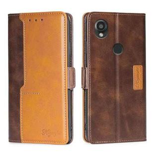 For Kyocera Digno SX3-KYG02 Contrast Color Side Buckle Leather Phone Case(Dark Brown + Gold)