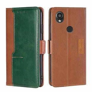 For Kyocera Digno SX3-KYG02 Contrast Color Side Buckle Leather Phone Case(Light Brown + Green)