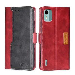 For Nokia C12 Contrast Color Side Buckle Leather Phone Case(Red + Black)