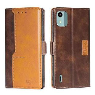 For Nokia C12 Contrast Color Side Buckle Leather Phone Case(Dark Brown + Gold)