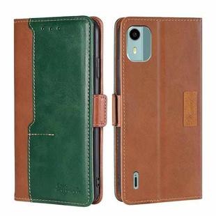 For Nokia C12 Contrast Color Side Buckle Leather Phone Case(Light Brown + Green)