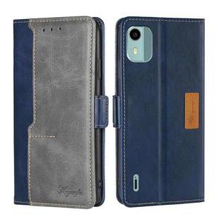 For Nokia C12 Contrast Color Side Buckle Leather Phone Case(Blue + Grey)
