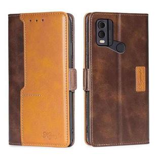 For Nokia C22 Contrast Color Side Buckle Leather Phone Case(Dark Brown + Gold)