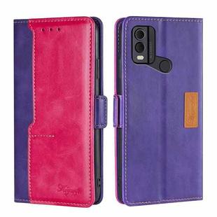 For Nokia C22 Contrast Color Side Buckle Leather Phone Case(Purple + Rose Red)