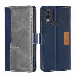 For Nokia C22 Contrast Color Side Buckle Leather Phone Case(Blue + Grey)