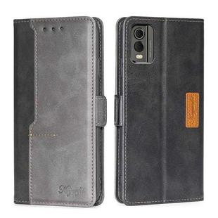 For Nokia C32 Contrast Color Side Buckle Leather Phone Case(Black + Grey)