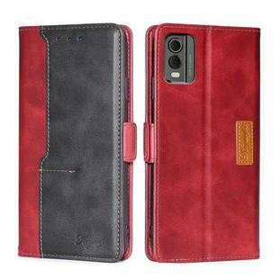 For Nokia C32 Contrast Color Side Buckle Leather Phone Case(Red + Black)