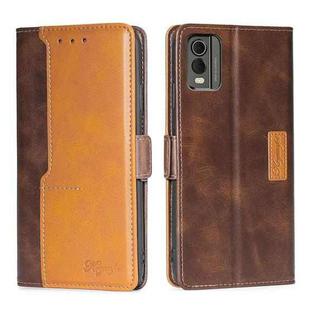 For Nokia C32 Contrast Color Side Buckle Leather Phone Case(Dark Brown + Gold)