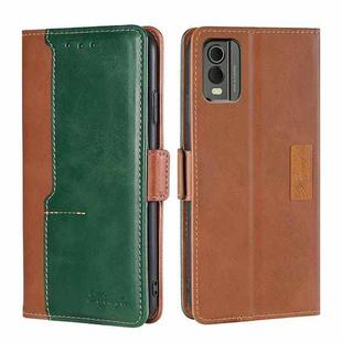 For Nokia C32 Contrast Color Side Buckle Leather Phone Case(Light Brown + Green)