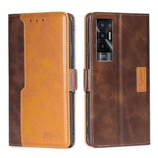 For Tecno Pova 5G Contrast Color Side Buckle Leather Phone Case(Dark Brown + Gold)