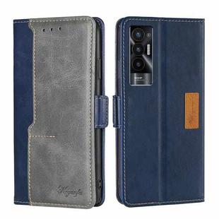 For Tecno Pova 5G Contrast Color Side Buckle Leather Phone Case(Blue + Grey)