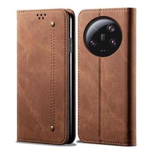 For Xiaomi 13 Ultra Denim Texture Casual Style Flip Leather Phone Case(Brown)