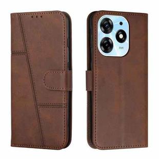 For Tecno Spark 10 Pro Stitching Calf Texture Buckle Leather Phone Case(Brown)