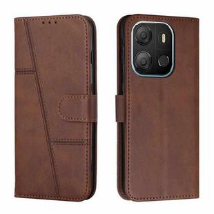 For Tecno Pop 7 Stitching Calf Texture Buckle Leather Phone Case(Brown)