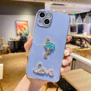 For iPhone 14 Pro Max Electroplated Rhinestone Flamingo Phone Case(Blue)