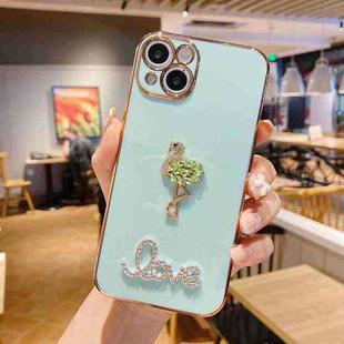For iPhone 14 Pro Electroplated Rhinestone Flamingo Phone Case(Green)
