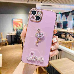 For iPhone 12 Pro Max Electroplated Rhinestone Flamingo Phone Case(Purple)