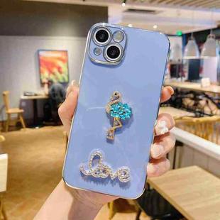 For iPhone 12 Pro Electroplated Rhinestone Flamingo Phone Case(Blue)