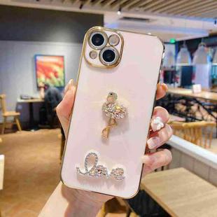 For iPhone 12 Electroplated Rhinestone Flamingo Phone Case(Pink)