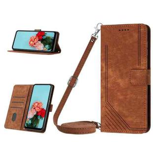 For Nokia C12 Skin Feel Stripe Pattern Leather Phone Case with Lanyard(Brown)