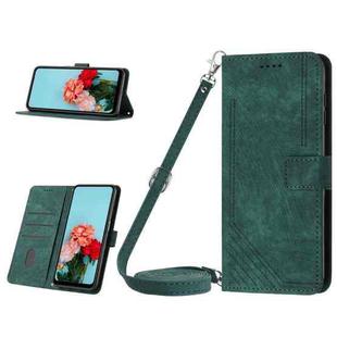 For Tecno Pop 7 Skin Feel Stripe Pattern Leather Phone Case with Lanyard(Green)