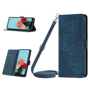 For Tecno Pop 7 Skin Feel Stripe Pattern Leather Phone Case with Lanyard(Blue)