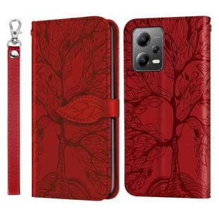 For Xiaomi Redmi Note 12 4G Global Life of Tree Embossing Pattern Horizontal Flip Leather Phone Case(Red)