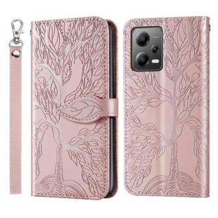 For Xiaomi Redmi Note 12 4G Global Life of Tree Embossing Pattern Horizontal Flip Leather Phone Case(Rose Gold)