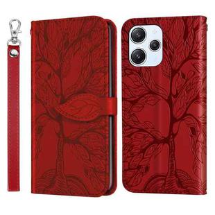 For Xiaomi Redmi 12 4G Life of Tree Embossing Pattern Horizontal Flip Leather Phone Case(Red)