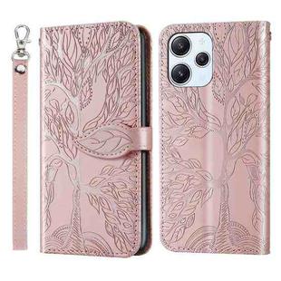 For Xiaomi Redmi 12 4G Life of Tree Embossing Pattern Horizontal Flip Leather Phone Case(Rose Gold)