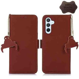 For Samsung Galaxy S23 FE 5G Genuine Leather Magnetic RFID Leather Phone Case(Coffee)