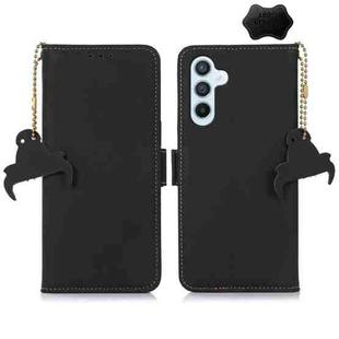 For Samsung Galaxy M34 5G Genuine Leather Magnetic RFID Leather Phone Case(Black)