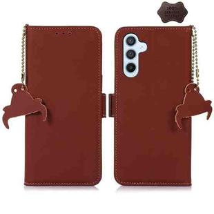 For Samsung Galaxy M34 5G Genuine Leather Magnetic RFID Leather Phone Case(Coffee)