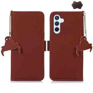 For Samsung Galaxy A15 Genuine Leather Magnetic RFID Leather Phone Case(Coffee)